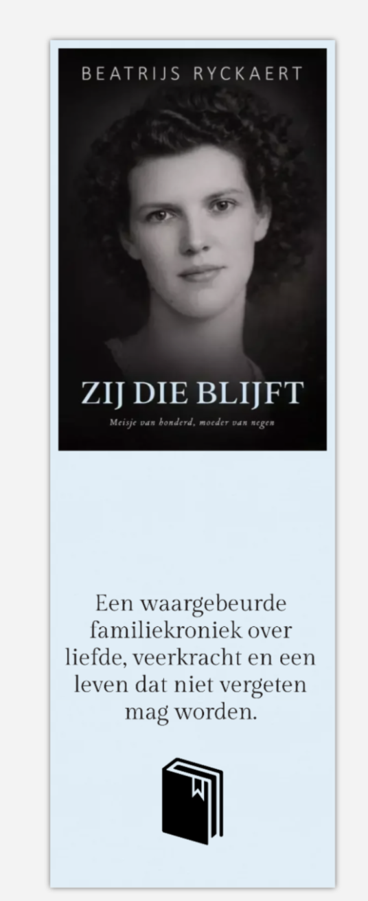 Voorkant van de boekenlegger bij Zij die blijft